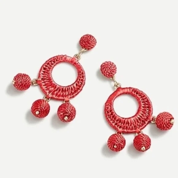 NWT J. Crew Raffia Drop Earrings Red - Picture 1 of 2
